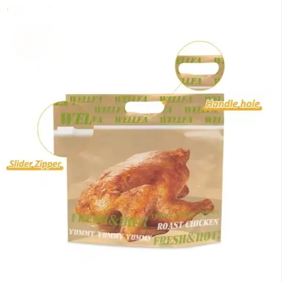 Pungă de ambalare pentru friptură cu design personalizat Rotisor din plastic laminat pentru alimente cuptor cu microunde Pungi de pui prăjite anti-aburire fierbinți
